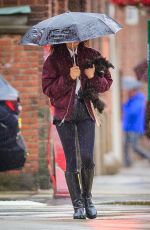 IRINA SHAYK Ourt with Her Dog Under the Rain in New York 04/03/2024