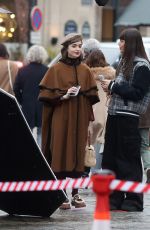 LILY COLLINS on the Set of Emily in Paris in Paris 04/02/2024
