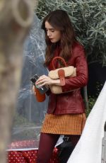 LILY COLLINS on the Set of Emily in Paris in Paris 04/02/2024