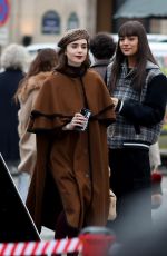 LILY COLLINS on the Set of Emily in Paris in Paris 04/02/2024