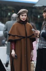 LILY COLLINS on the Set of Emily in Paris in Paris 04/02/2024