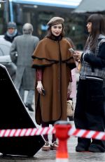 LILY COLLINS on the Set of Emily in Paris in Paris 04/02/2024