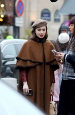 LILY COLLINS on the Set of Emily in Paris in Paris 04/02/2024