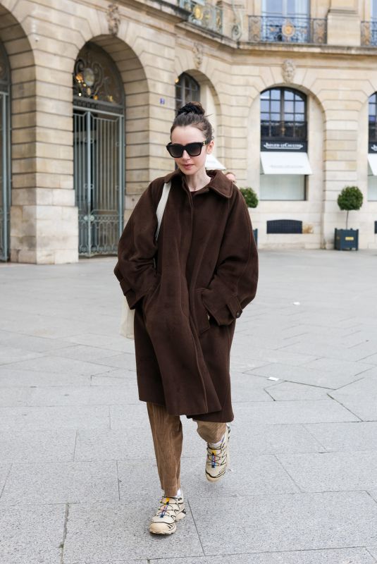 LILY COLLINS Out and About in Paris 04/07/2024