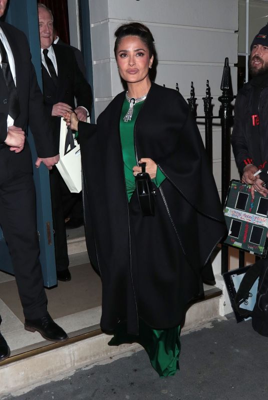 SALMA HAYEK Leaves Victoria Beckham’s 50th Birthday Party in London 04/20/2024