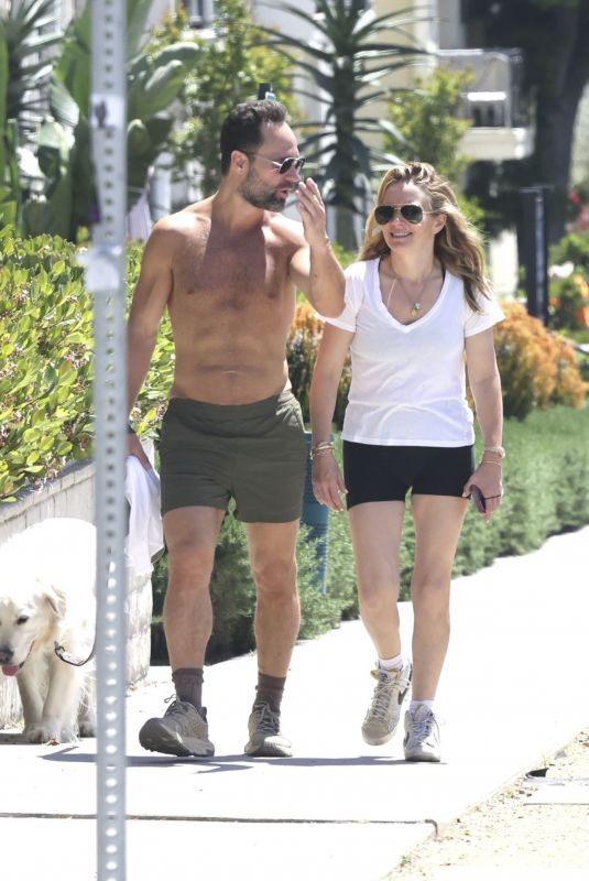 BECKI NEWTON and Chris Diamantopoulos Out with Their Dog in Los Feliz 04/30/2024