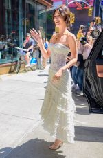 BELLA HADID in a White Strapless Lace Dress Out in New York 05/02/2024