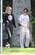 KRISTEN STEWART and DYLAN MEYER Out with Their Dog in Los Angeles 04/30/2024