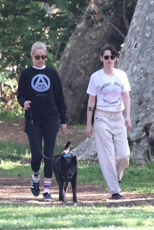 KRISTEN STEWART and DYLAN MEYER Out with Their Dog in Los Angeles 04/30/2024