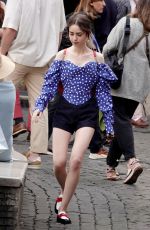 LILY COLLINS on the Set of Emily in Paris with Eugenio Franceschini in Rome 04/292024