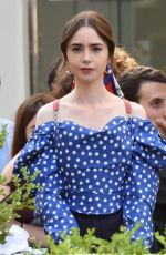 LILY COLLINS on the Set of Emily in Paris with Eugenio Franceschini in Rome 04/292024