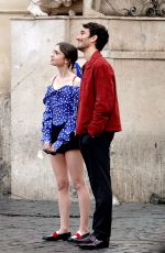 LILY COLLINS on the Set of Emily in Paris with Eugenio Franceschini in Rome 04/292024