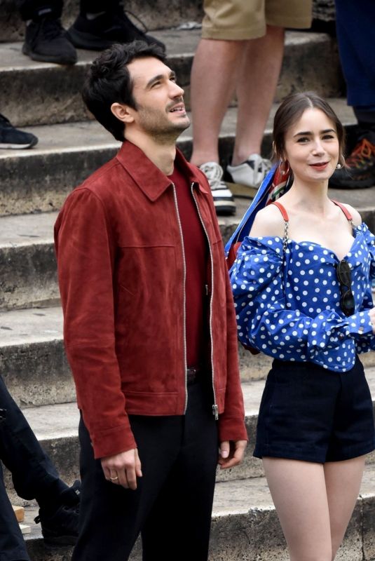 LILY COLLINS on the Set of Emily in Paris with Eugenio Franceschini in Rome 04/292024