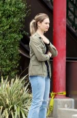 LILY JAMES on the Set of Swiped in Los Angeles 05/23/2024