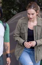 LILY JAMES on the Set of Swiped in Los Angeles 05/23/2024