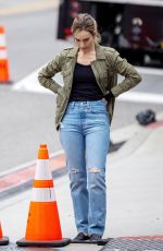 LILY JAMES on the Set of Swiped in Los Angeles 05/24/2024