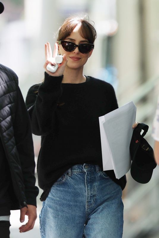 DAKOTA JOHNSON Arrives at Her Trailer on the Set of Materialists in Brooklyn 05/30/2024