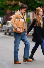 ELLE FANNING and Timothee Chalamet on the Set of A Complete Unknown in Hoboken 06/11/2024