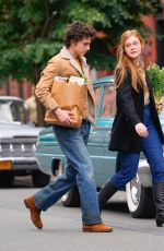 ELLE FANNING and Timothee Chalamet on the Set of A Complete Unknown in Hoboken 06/11/2024