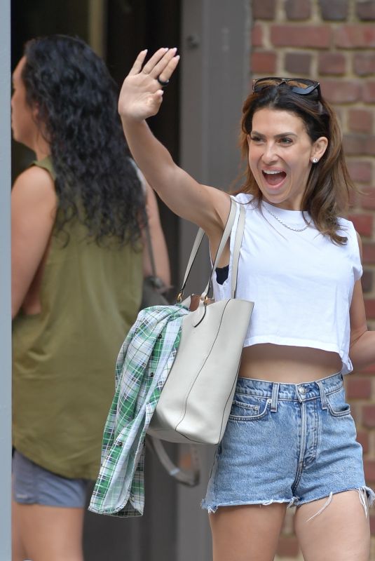 HILARIA BALDWIN in Denim SHorts Out for Coffee in New York 06/18/2024