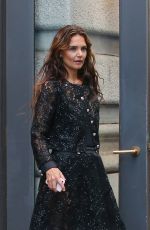 KATIE HOLMES in a Black Lace Dress Out in New York 06/10/2024