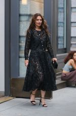 KATIE HOLMES in a Black Lace Dress Out in New York 06/10/2024