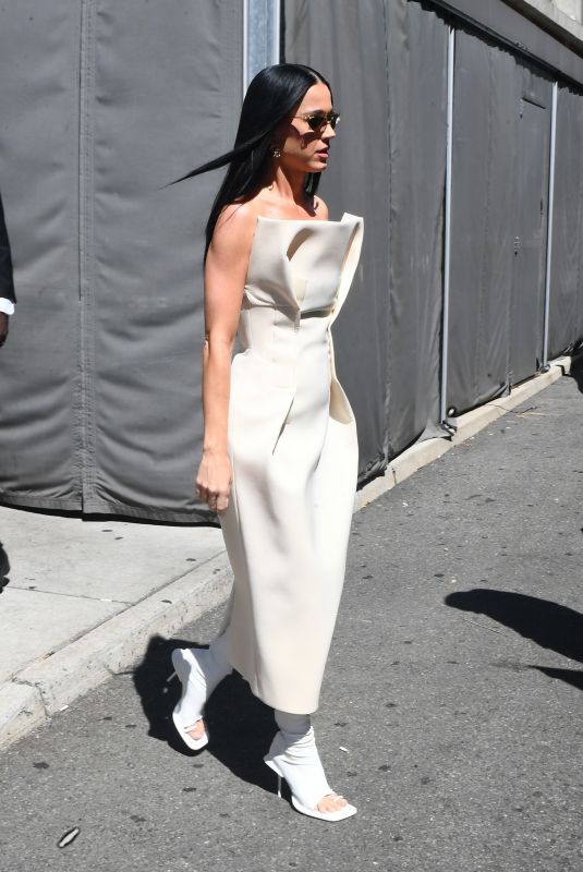 KATY PERRY in a Cream Dress and White Boots Out in New York 06/28/2024