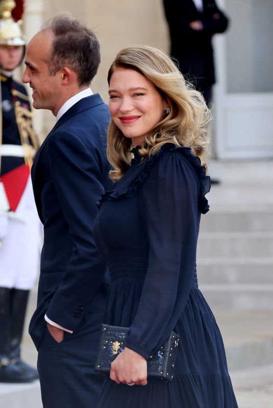 LEA SEYDOUX Arrives Presidential Palace Elysee for an Official State Dinner in Paris 06/08/2024