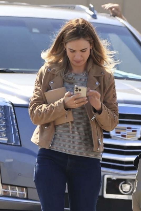 LILY JAMES on the Set of Swiped in Los Angeles 06/10/2024