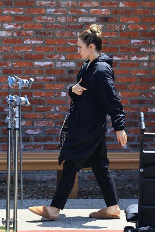 LILY JAMES Takes a Lunch Break on the Set of Swiped in Los Angeles 06/14/2024