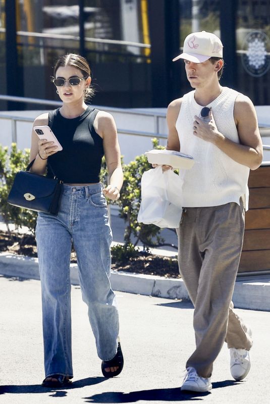 LUCY HALE and a Mysterious Man Leaves Tocaya Restaurant in Studio City 06/29/2024