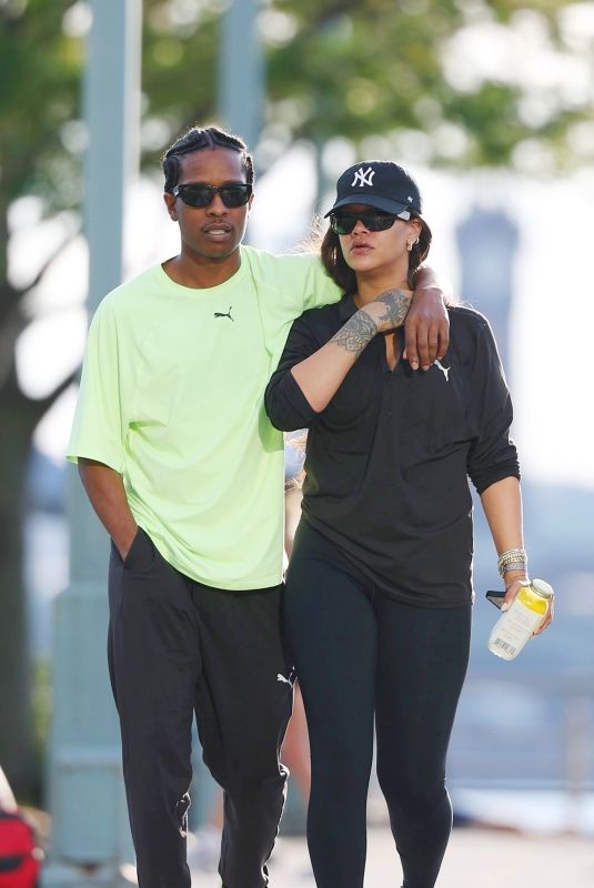 RIHANNA and ASAP Rocky Out at West Side Highway Park in New York 06/27/2024