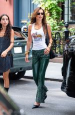 BELLA HADID in a Green Leather Pants Out in Greenwich Village in New York 07/12/2024
