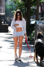 EMILY RATAJKOWSKI Out in a Shirt and Tiny Shorts with Her Dog in West Village in New York 07/16/2024