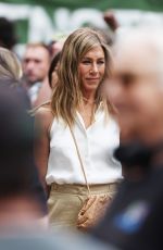 JENNIFER ANISTON Filming a Protest Scene for The Morning Show in Flatiron in New York 07/28/2024