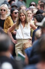 JENNIFER ANISTON Filming a Protest Scene for The Morning Show in Flatiron in New York 07/28/2024