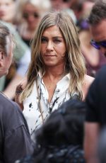 JENNIFER ANISTON Filming a Protest Scene for The Morning Show in Flatiron in New York 07/28/2024