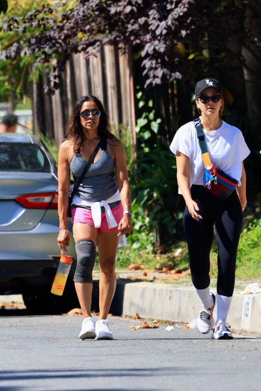JESSICA ALBA Out Hikinig with a Friend in Beverly Hills Neighborhood 07/01/2024