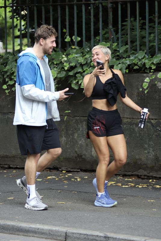 KAZ CROSSLEY Out with a Mystery Man for a Dog Walk in Manchester 07/17/2024