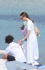 NATALIE PORTMAN in a White Summery Dress on Holidays in Mykonos 07/04/2024