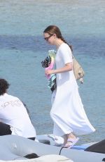 NATALIE PORTMAN in a White Summery Dress on Holidays in Mykonos 07/04/2024