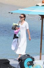 NATALIE PORTMAN in a White Summery Dress on Holidays in Mykonos 07/04/2024