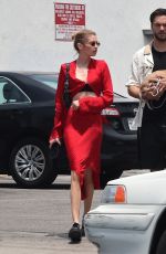 STELLA MAXWELL in a Red Satin Dress Out for Lunch with Friends in Los Feliz 07/11/2024