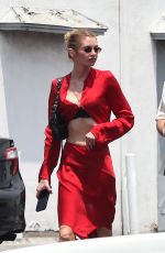 STELLA MAXWELL in a Red Satin Dress Out for Lunch with Friends in Los Feliz 07/11/2024