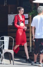 STELLA MAXWELL in a Red Satin Dress Out for Lunch with Friends in Los Feliz 07/11/2024