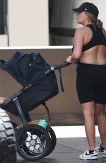 BRITTANY CATWRIGHT in Spandex Jumpsuit Out with Her Baby in Los Angeles 08/03/2024