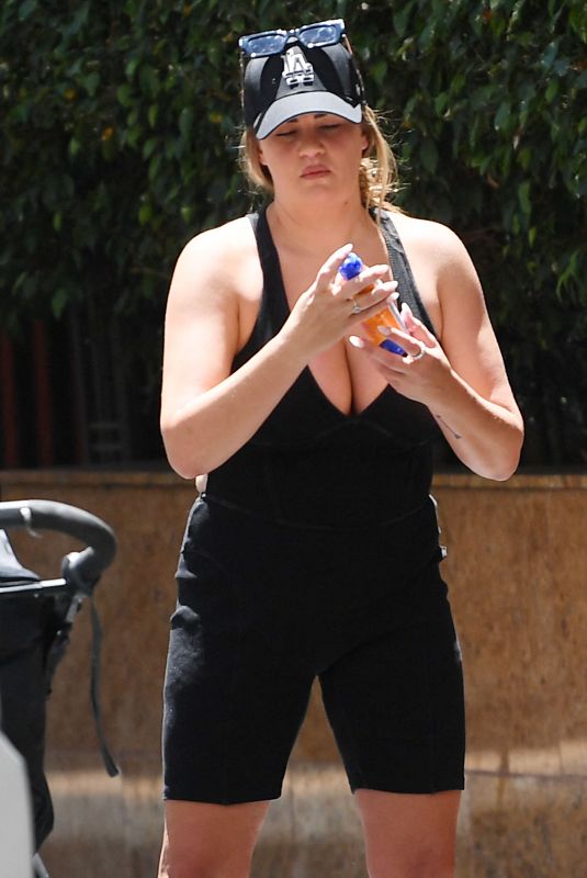 BRITTANY CATWRIGHT in Spandex Jumpsuit Out with Her Baby in Los Angeles 08/03/2024