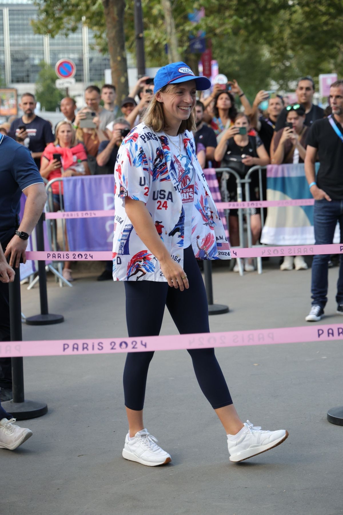 katie-ledecky-arrives-at-usa-vs-serbia-basketball-semi-final-at-paris
