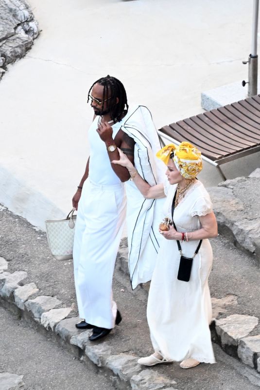 MADONNA Arrives at Pompeii Party with Akeem Morris for Her 66th Birthday Celebrations 08/16/2024