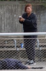 QUEEN LATIFAH on the Set of The Equalizer at Pier 6 in Brooklyn 08/15/2024
